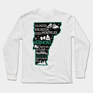 Vermont Bennington cute map Burlington Rutland Brattleboro Colchester Hartford Long Sleeve T-Shirt